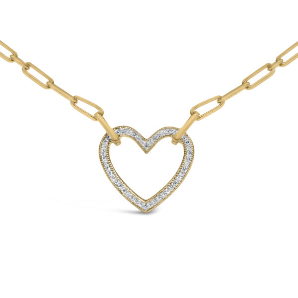 Gold Vermeil 1/10 Cttw Diamond Paperclip Chain Heart Pendant Necklace - Sterling Silver - alternate view 2