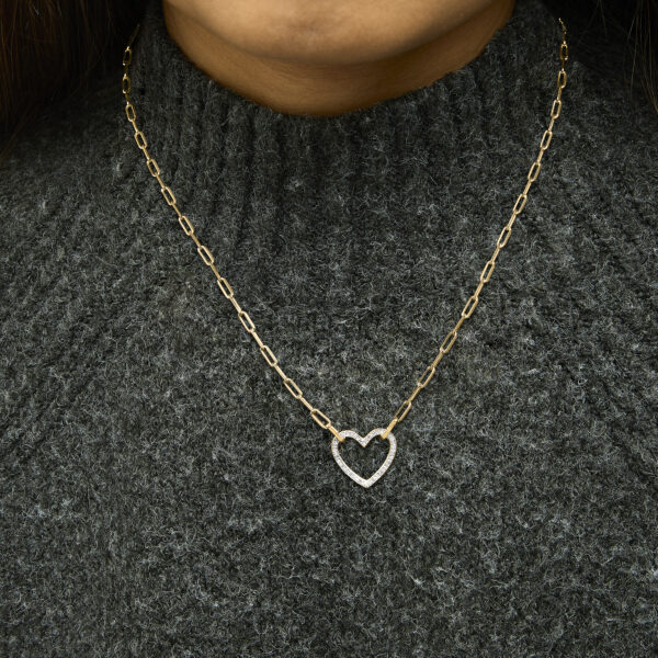 Gold Vermeil 1/10 Cttw Diamond Paperclip Chain Heart Pendant Necklace - Sterling Silver - alternate view 5