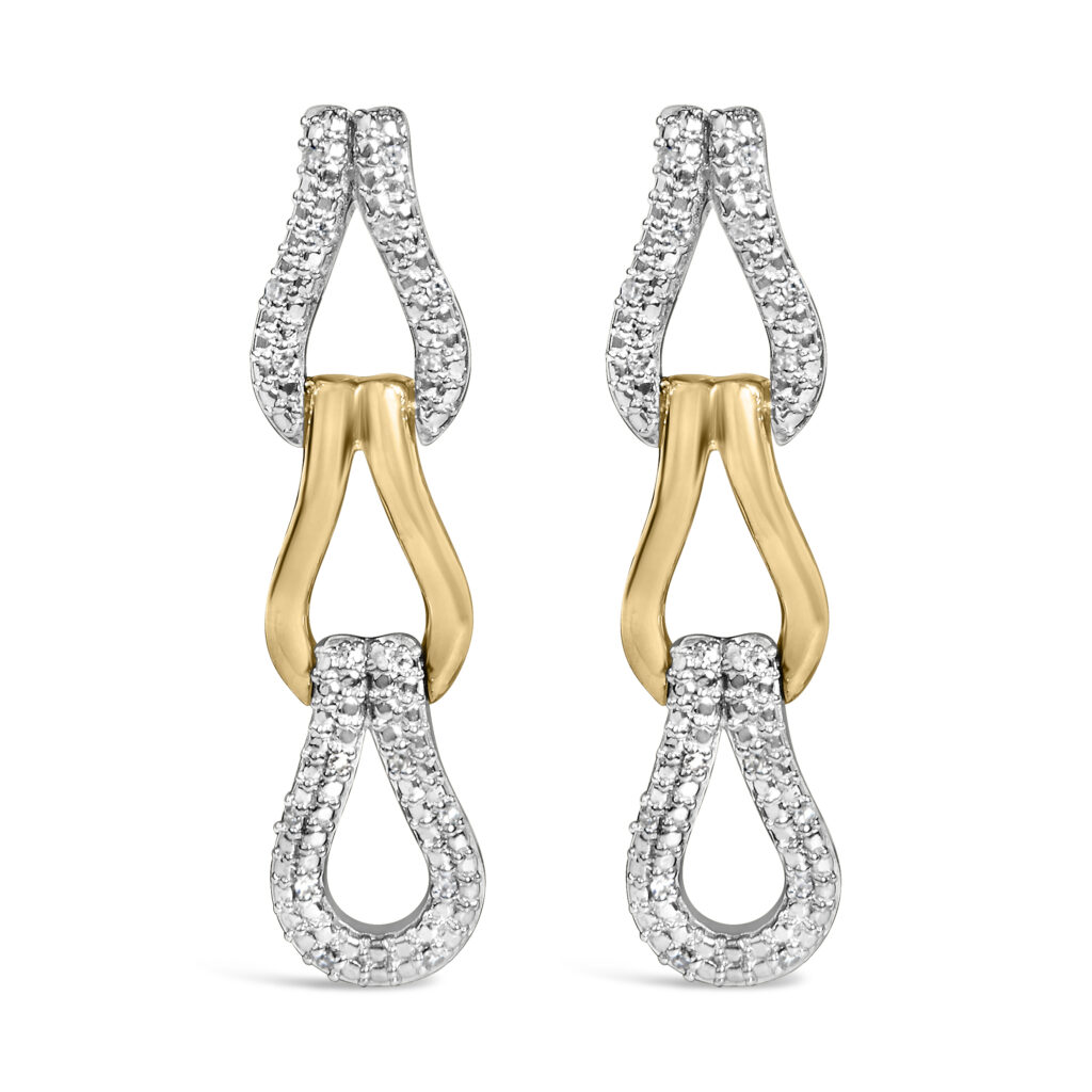 Knot link earrings in 24K gold vermeil over sterling silver with pave-set round diamonds