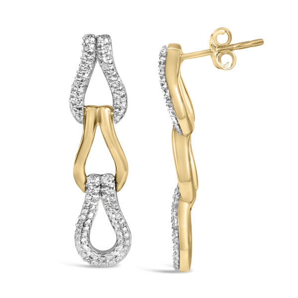 Close-up of pave-set round diamonds on the 24K gold vermeil knot link earrings
