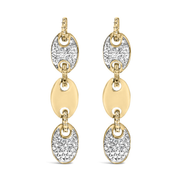Bold disc link earrings in gold vermeil with pavé-set diamonds, shown against a plain background