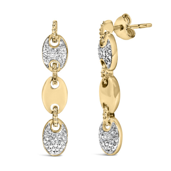 Close angled view of the disc link earrings showing the push-back closures