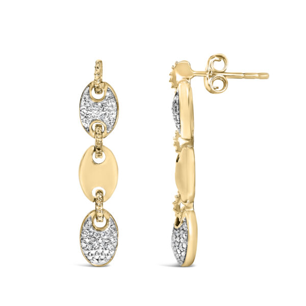 Side view of the disc link earrings showing the linked disc shapes and metal edges