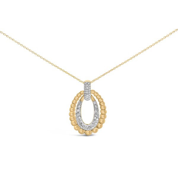 Gold vermeil bead pendant necklace with pave diamond center on a cable chain