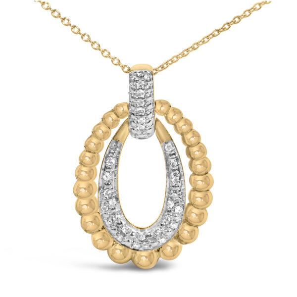 Side angle of gold vermeil bead pendant showing chain attachment and bail
