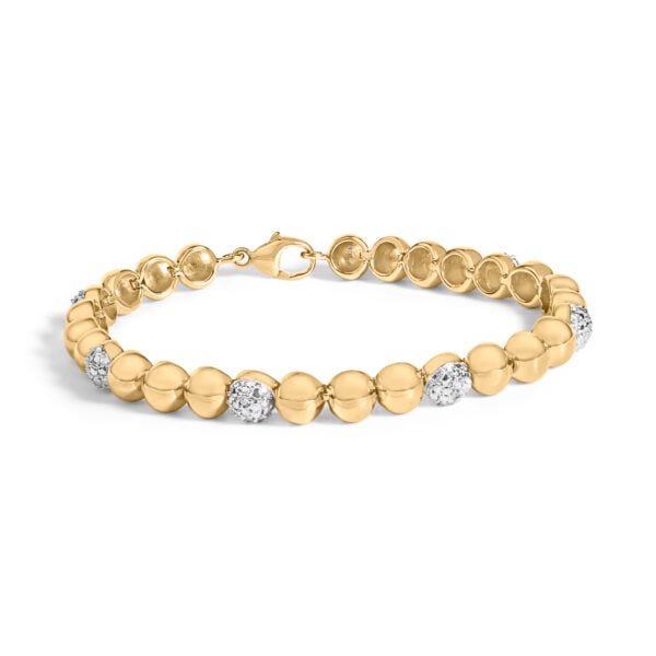 Gold Vermeil 1/5 Cttw Diamond Bold Dome Bead Link Bracelet - Sterling Silver