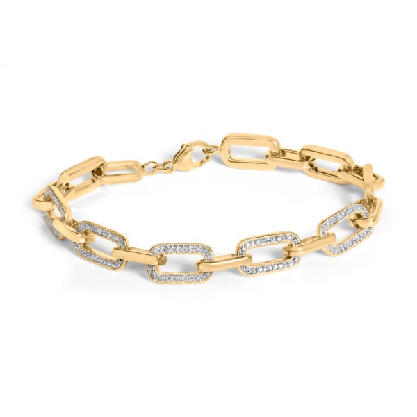 Gold Vermeil 1/10 Cttw Diamond Bold Paperclip Link Bracelet - Sterling Silver