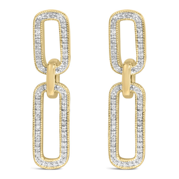 Paperclip-link earrings in gold vermeil with pave-set diamonds along the linked edges