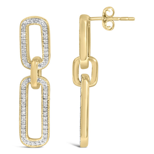 Close-up of pave-set diamonds along the paperclip earring links