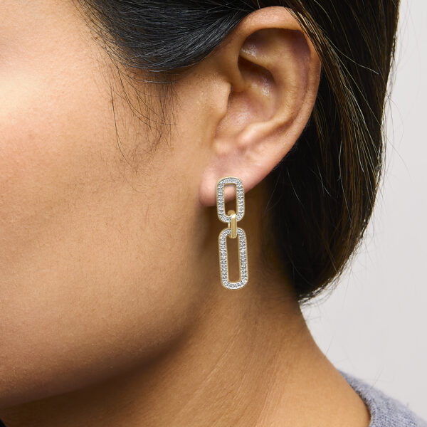 Paperclip earrings worn on a model's ear