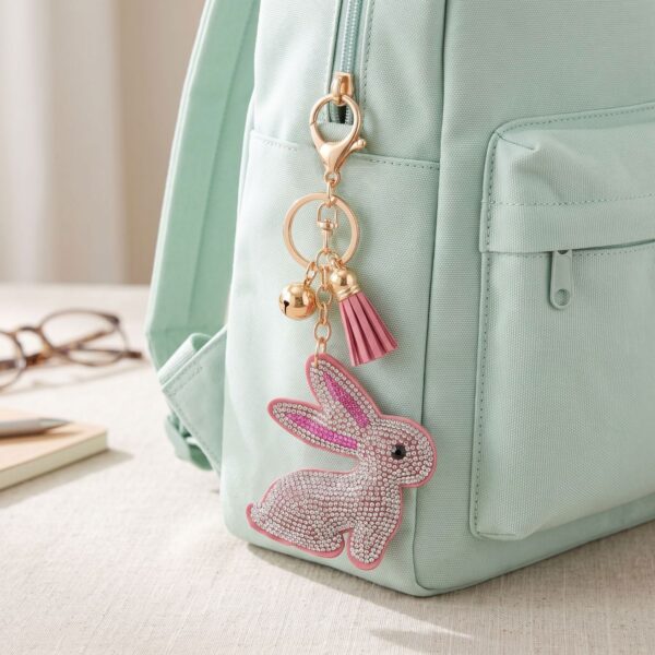 Alternate angle of the charm showing the keyring and tassel detail