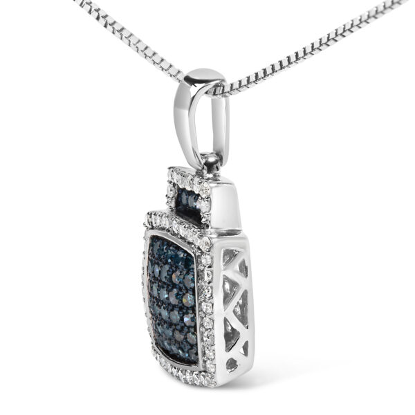 Pendant necklace shown at an angle to display the rhodium plated .925 sterling silver setting