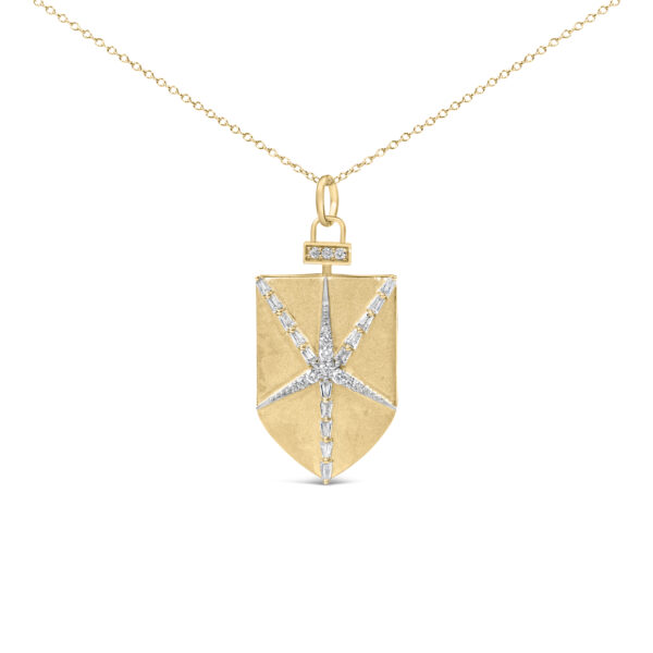 Shield star medallion pendant in 14K micron - 1 plated over .925 sterling silver on a cable chain
