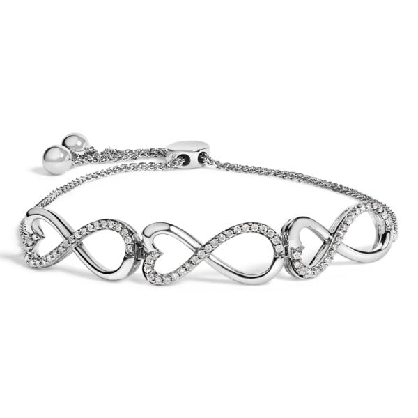 Sterling Silver 1/3 Cttw Diamond Infinity Heart Link Adjustable Bolo Bracelet