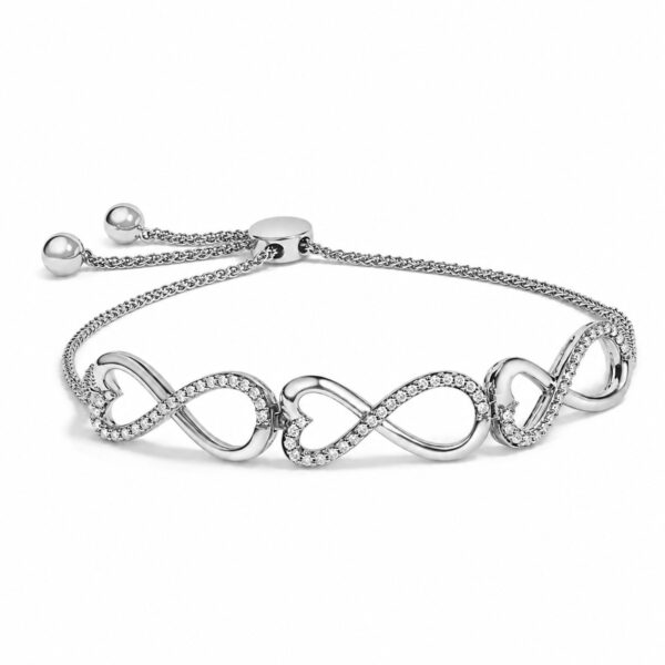 Sterling Silver 1/3 Cttw Diamond Infinity Heart Link Adjustable Bolo Bracelet - alternate view 3