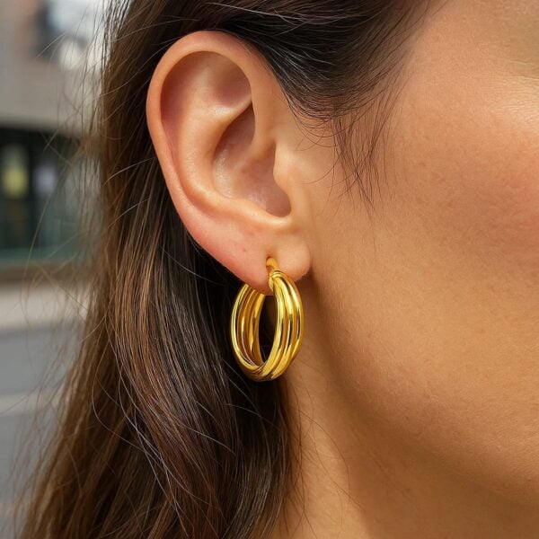 14K Yellow Gold Interlocking Medium Trinity Hoop Earrings - alternate view 3
