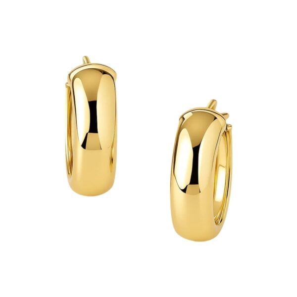 14k Yellow Gold Wide Medium Hoop Earrings with Snap Lock - alternate view 2