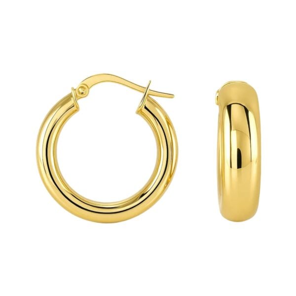 14k Yellow Gold Wide Medium Hoop Earrings with Snap Lock - alternate view 3