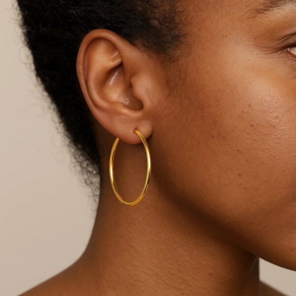14k Yellow Gold Polished Hoop Earrings (2x25 mm) - alternate view 4