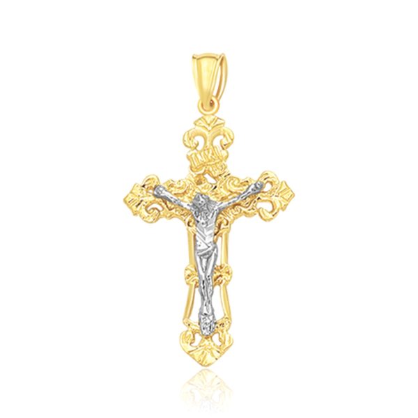 14k Two Tone Gold Cross Pendant - Two-Tone Gold