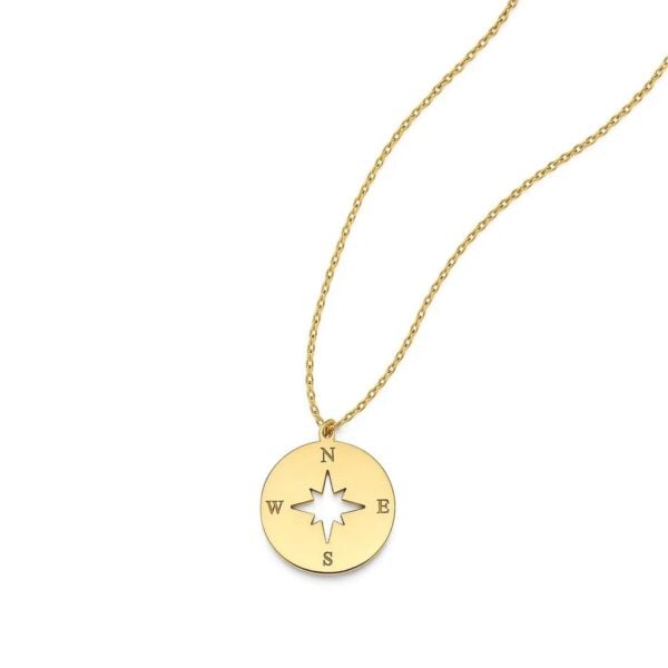 14K Yellow Gold Necklace with Compass - alternate view 2
