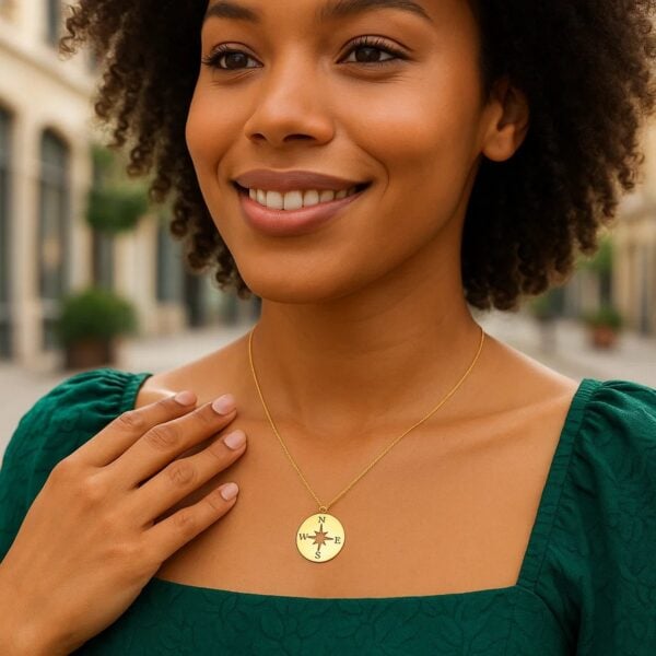 14K Yellow Gold Necklace with Compass - alternate view 3
