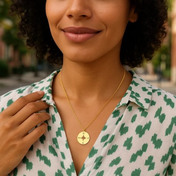 14K Yellow Gold Necklace with Compass - alternate view 5