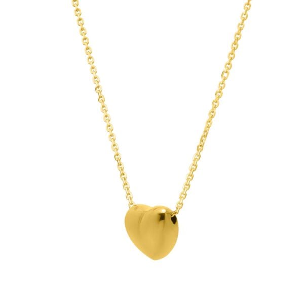 Small Puffed Heart Necklace in 14K Yellow Gold
