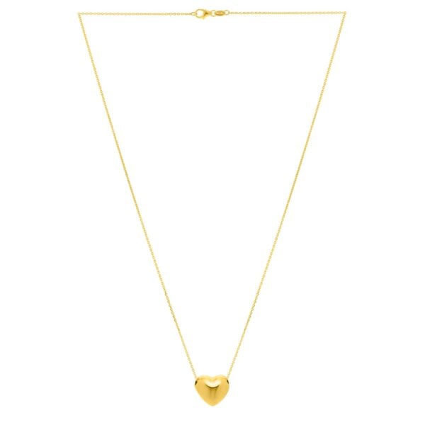 Small Puffed Heart Necklace in 14K Yellow Gold - alternate view 2