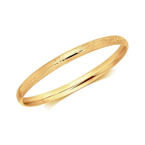 14k Yellow Gold Dome Style Childrens Bangle with Diamond Cuts (5.50 mm) - alternate view 2