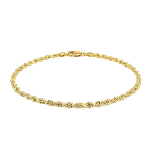 14k Yellow Gold Solid Diamond Cut Rope Bracelet (2.50 mm) - alternate view 2