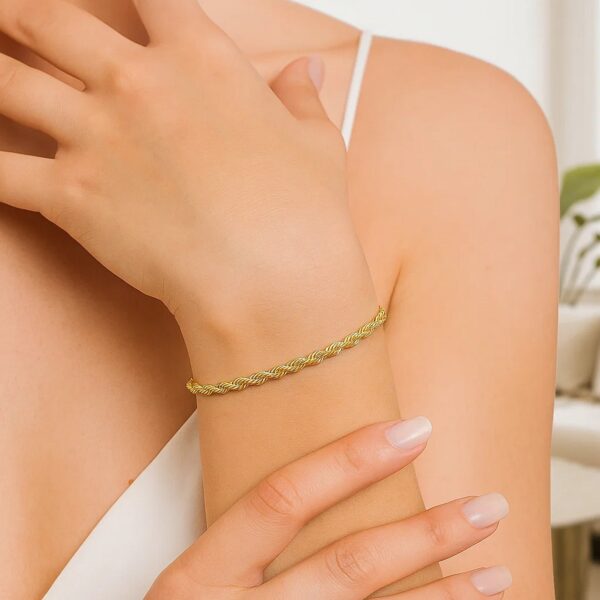 14k Yellow Gold Solid Diamond Cut Rope Bracelet (2.50 mm) - alternate view 4