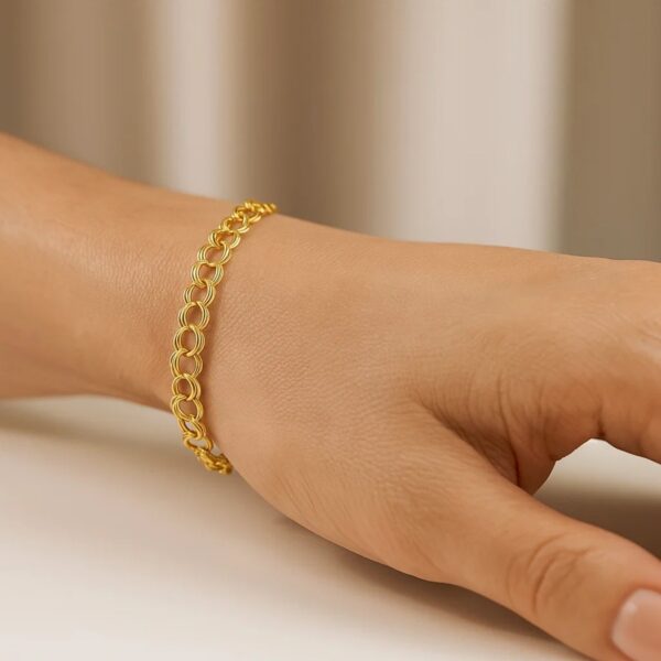 14k Yellow Gold Solid Double Link Charm Bracelet (5.00 mm) - alternate view 2