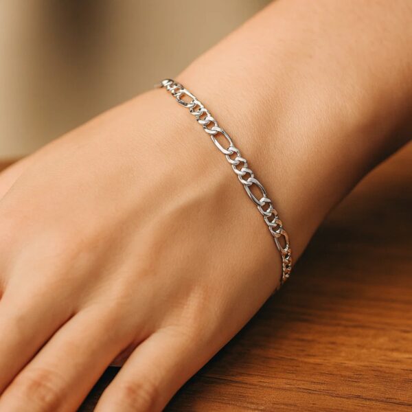 14k White Gold Solid Figaro Bracelet (3.80 mm) - alternate view 2