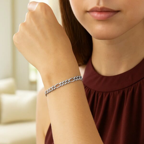 14k White Gold Solid Figaro Bracelet (3.80 mm) - alternate view 3