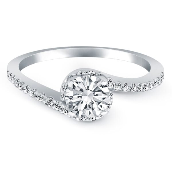 14k White Gold Bypass Swirl Diamond Halo Engagement Ring - alternate view 2