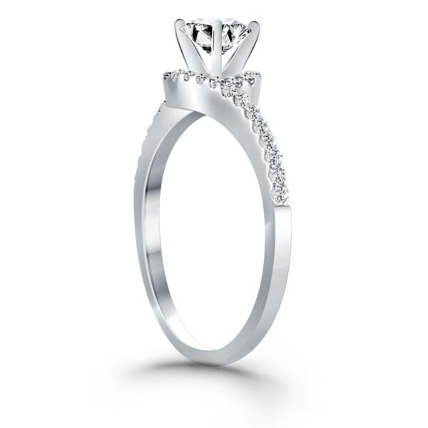 14k White Gold Bypass Swirl Diamond Halo Engagement Ring - alternate view 3