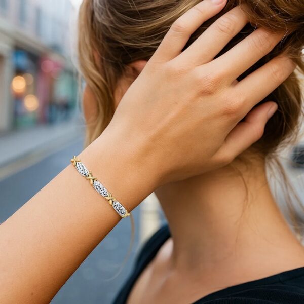 14k Two-Tone Gold Fancy X Line Bracelet (4.80 mm) - alternate view 4