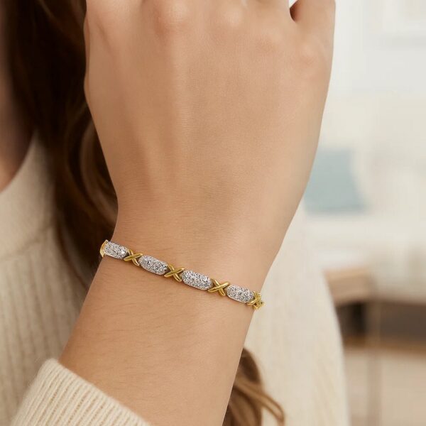 14k Two-Tone Gold Fancy X Line Bracelet (4.80 mm) - alternate view 5