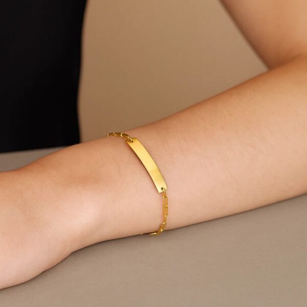 14k Yellow Gold 7 inch Paperclip Chain Bracelet with Bar (2.10 mm) - alternate view 2