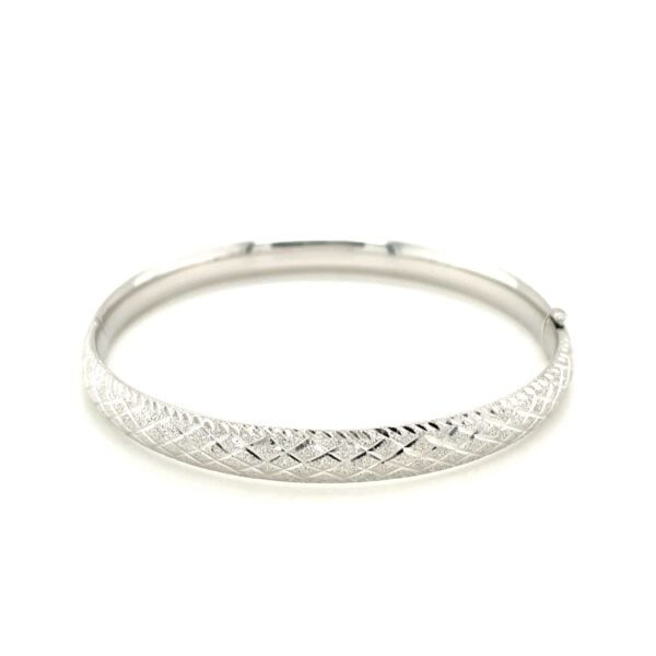 14k White Gold Diamond Carved Bangle (6.00 mm) - alternate view 2