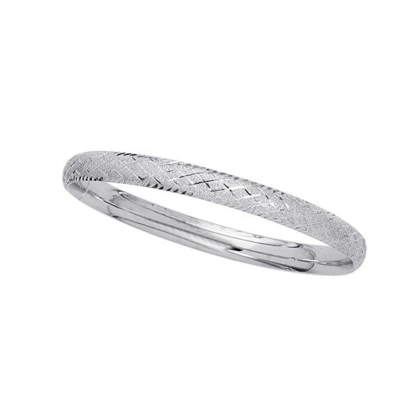 14k White Gold Diamond Carved Bangle (6.00 mm) - alternate view 3