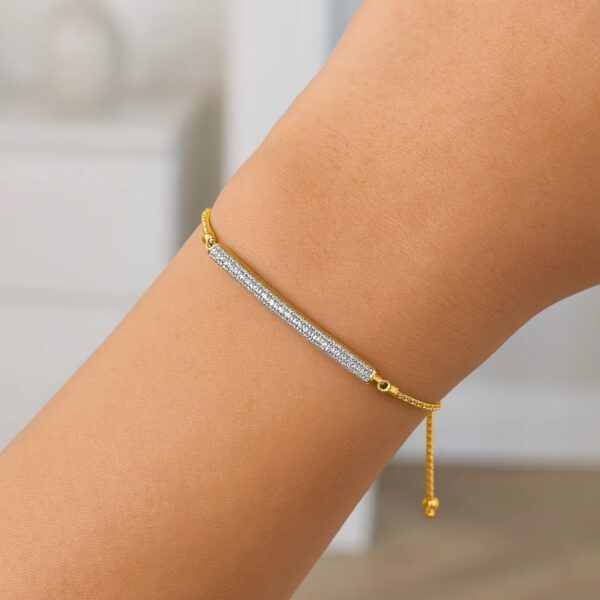 14k Yellow Gold Adjustable Bracelet with Textured Bar and Diamonds - alternate view 2