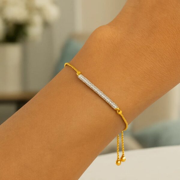 14k Yellow Gold Adjustable Bracelet with Textured Bar and Diamonds - alternate view 3