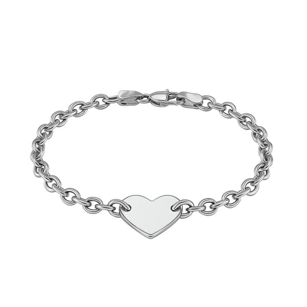 Sterling Silver Rhodium Plated Chain Bracelet with a Flat Heart Station(5.00 mm) - alternate view 2