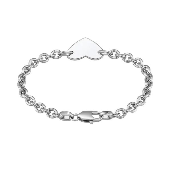 Sterling Silver Rhodium Plated Chain Bracelet with a Flat Heart Station(5.00 mm) - alternate view 3
