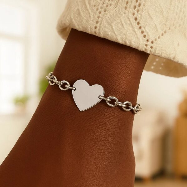 Sterling Silver Rhodium Plated Chain Bracelet with a Flat Heart Station(5.00 mm) - alternate view 5