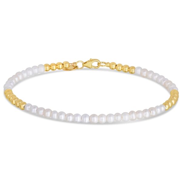 14k Yellow Gold High Polish Freshwater Pearl Pallina Bead Bracelet (2.00 mm) - alternate view 2
