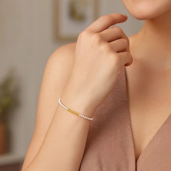 14k Yellow Gold High Polish Freshwater Pearl Pallina Bead Bracelet (2.00 mm) - alternate view 4