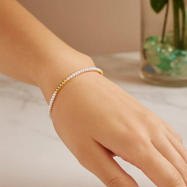 14k Yellow Gold High Polish Freshwater Pearl Pallina Bead Bracelet (2.00 mm) - alternate view 5